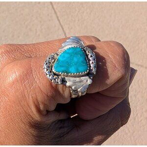 Navajo Sterling Silver Turquoise Ring size 8 Signed JF Native American 7.4g